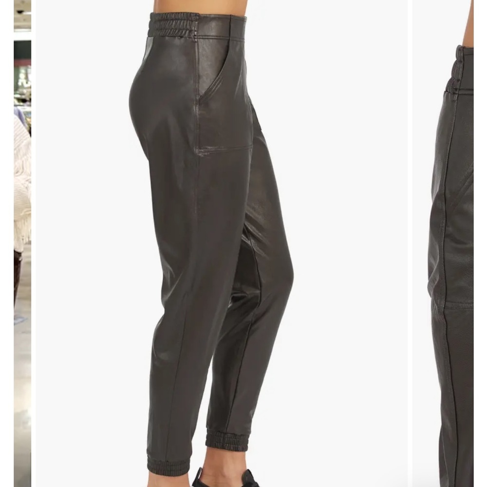 Spanx black faux leather pockets elastic waist & cuffs S pants joggers - Picture 3 of 15